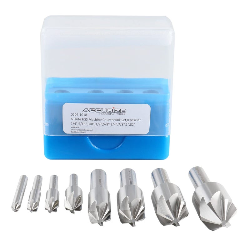 Accusize Industrial Tools 82 Degree 6 Flute H.S.S. Machine Countersink, 8 Pcs, Precision Ground, 0206-1018 - Image 3
