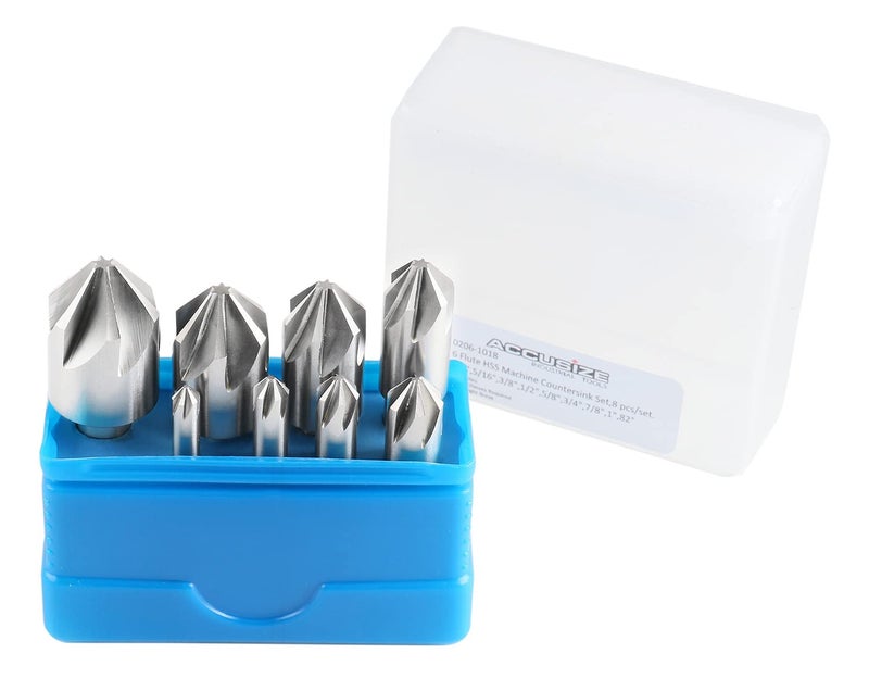 Accusize Industrial Tools 82 Degree 6 Flute H.S.S. Machine Countersink, 8 Pcs, Precision Ground, 0206-1018 - Image 2