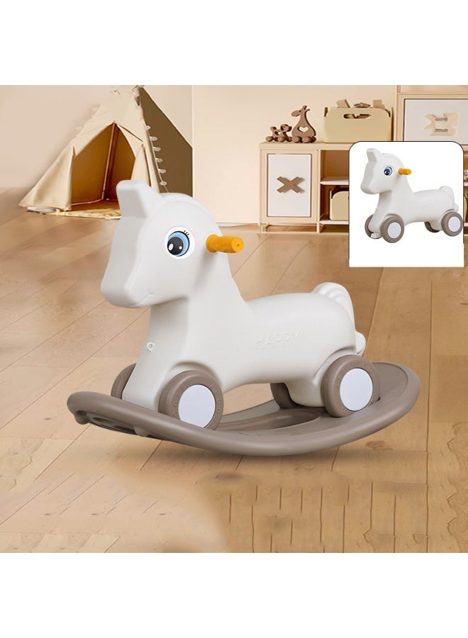 CityRiya-Long Baby Rocking Horse, Toddler Balance Bike, Baby Toys Ride Racer for 1-3 Years, 2 in 1 Kids Ride on Toys for Boys & Girls Child, Infant Push Bicycle Training Walker (White)  - Image 1