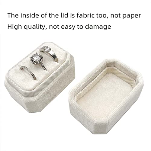 Beatilog Octagonal Rectangle Velvet Ring Box 3 Slots - Premium Handmade Wedding Three Rings Bearer Holder Vintage Orthogon Jewelry Storage for Ceremony Proposal Engagement - Image 5