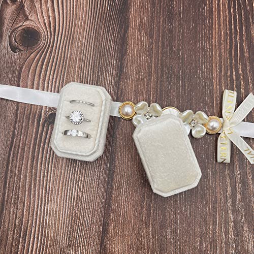 Beatilog Octagonal Rectangle Velvet Ring Box 3 Slots - Premium Handmade Wedding Three Rings Bearer Holder Vintage Orthogon Jewelry Storage for Ceremony Proposal Engagement - Image 2