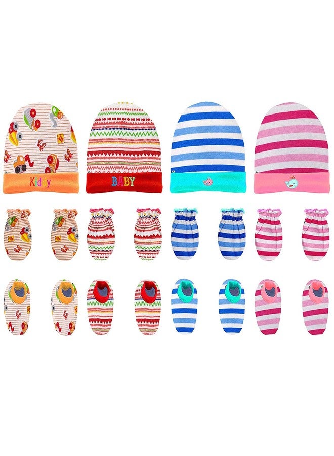 obbi Baby Hosiery Cap Booty and Mitten Set for Infants Combo Pack (Multicolor (Pack of 4), 0-3 Months) Design May Vary - Image 1