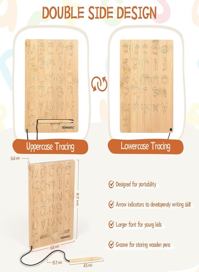 Asweets Montessori Wooden Alphabet Tracing Board, Wood Letter Practicing Board,Double-Sided Boards for Toddlers and Preschool Gifts for Kids(1 Piece) - Image 3