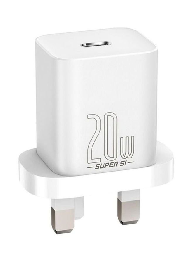 بيسوس شاحن آيفون بقابس طاقة جداري ومحول مناسب للسفر بتقنية PD بقدرة 20 وات ومنفذ USB من النوع C يدعم الشحن السريع يناسب العديد من الأجهزة ومتوافق مع آي باد 9 الجديد وآي باد برو 2021 وآي باد ميني 6 وهواتف آيفون 13/13 برو/ 13 برو ماكس/12/11 أبيض - Image 1