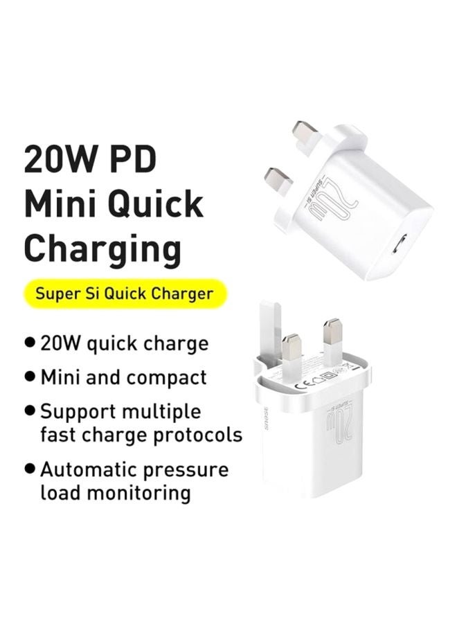 بيسوس شاحن آيفون بقابس طاقة جداري ومحول مناسب للسفر بتقنية PD بقدرة 20 وات ومنفذ USB من النوع C يدعم الشحن السريع يناسب العديد من الأجهزة ومتوافق مع آي باد 9 الجديد وآي باد برو 2021 وآي باد ميني 6 وهواتف آيفون 13/13 برو/ 13 برو ماكس/12/11 أبيض - Image 2