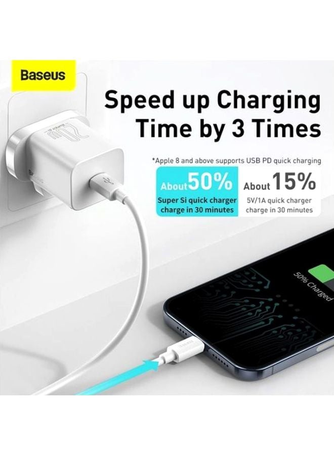 بيسوس شاحن آيفون بقابس طاقة جداري ومحول مناسب للسفر بتقنية PD بقدرة 20 وات ومنفذ USB من النوع C يدعم الشحن السريع يناسب العديد من الأجهزة ومتوافق مع آي باد 9 الجديد وآي باد برو 2021 وآي باد ميني 6 وهواتف آيفون 13/13 برو/ 13 برو ماكس/12/11 أبيض - Image 4