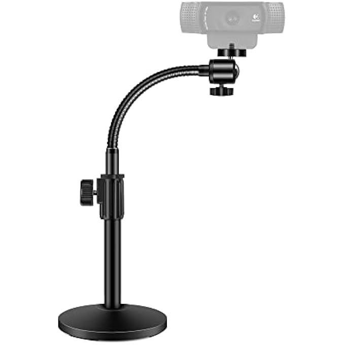 rayihni WEBCAM STAND FOR DESK, CAMERA STAND MOUNT GOOSENECK ARM FOR LOGITECH WEBCAM C922 C930E C920S C920 C615 C960 C920X BRIO 4K NEXIGO N60, PHONE MOUNT, RIGHT LIGHT, GOPRO WITH 1/4" THREAD - Image 1
