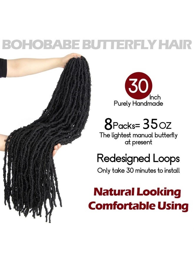 BOHOBABE 30 Inch Light Weight Butterfly Locs Crochet Hair 8 Packs Long Distressed Butterfly Faux Locs Crochet Hair, 1B - Image 2