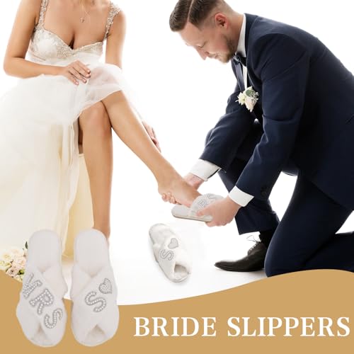 LIWOFLY Bride Slippers for Wedding Day, Bride To Be Bridal Shower Gift for Women Bridesmaids, Personalized Initial MRS Pearl Letter Open Toe Fuzzy Flip Flops, Getting Ready Outfit, Bachelorette Party - Image 4