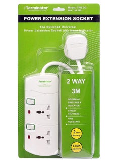 Terminator RACO Terminator 2 way Universal Power Extension Socket 3M 3X1.25MM2 White color body & cable with individual switch 13a Fused plug. 