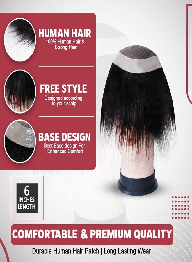 فولي رقعة شعر أحادية الخيوط بالكامل | شعر مستعار من شعر بشري | شعر مستعار من شعر بشري حقيقي للرجال والفتيان، شعر مستعار بقاعدة أحادية مع مشابك تثبيت الشعر المستعار وشريط لاصق للشعر المستعار (بني داكن، 8x6) - Image 2