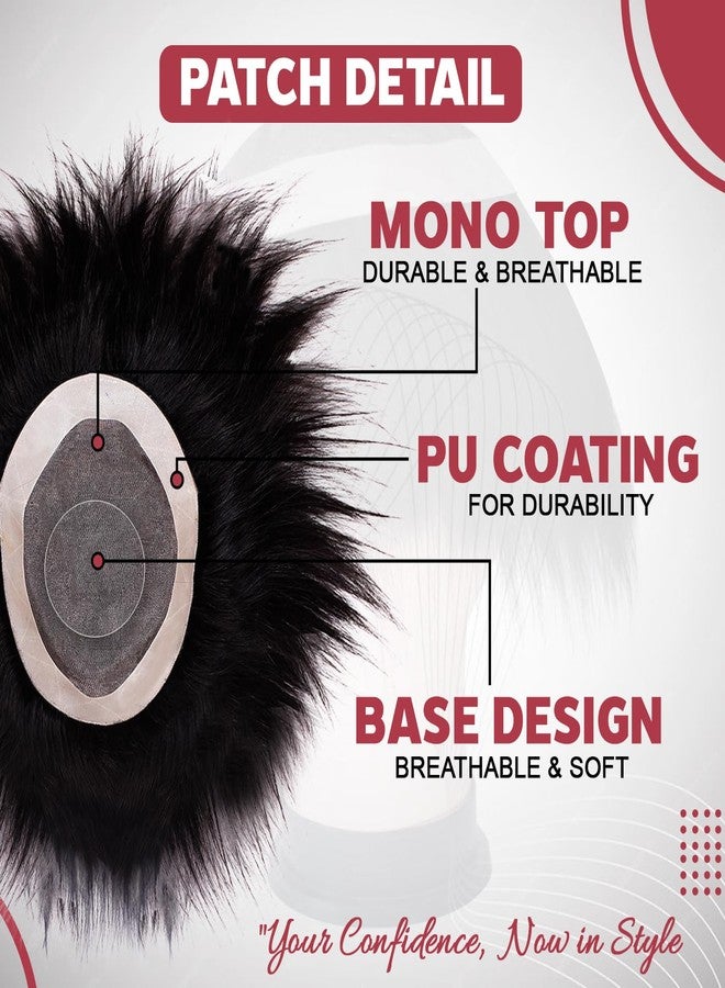 فولي رقعة شعر أحادية الخيوط بالكامل | شعر مستعار من شعر بشري | شعر مستعار من شعر بشري حقيقي للرجال والفتيان، شعر مستعار بقاعدة أحادية مع مشابك تثبيت الشعر المستعار وشريط لاصق للشعر المستعار (بني داكن، 8x6) - Image 3