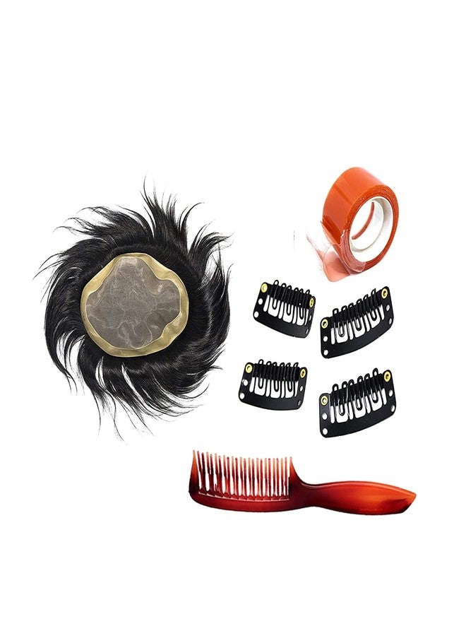 فولي رقعة شعر أحادية الخيوط بالكامل | شعر مستعار من شعر بشري | شعر مستعار من شعر بشري حقيقي للرجال والفتيان، شعر مستعار بقاعدة أحادية مع مشابك تثبيت الشعر المستعار وشريط لاصق للشعر المستعار (بني داكن، 8x6) - Image 4