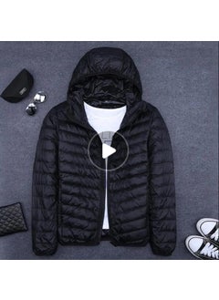 Mens Lightweight Plus-Size Down Jacket Black hooded [special clearance]]