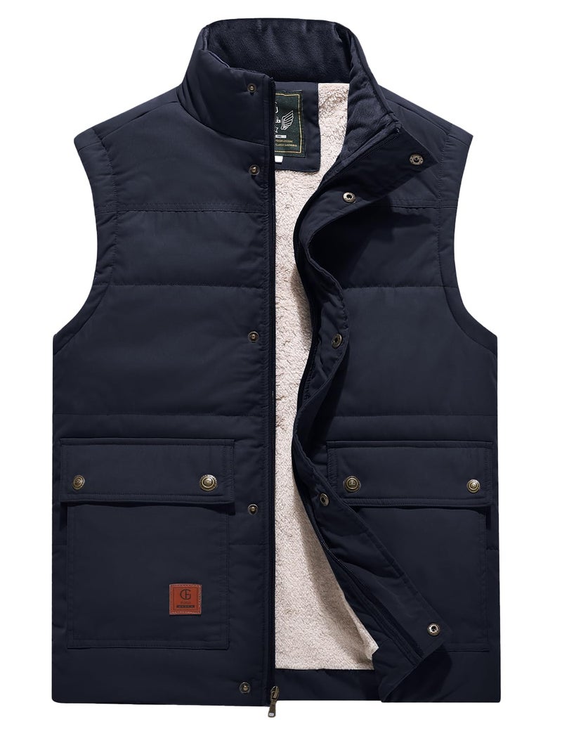 Flygo Men's Winter Warm Outdoor Padded Puffer Vest Thick Fleece Lined Sleeveless Jacket (Blue S) - Image 1