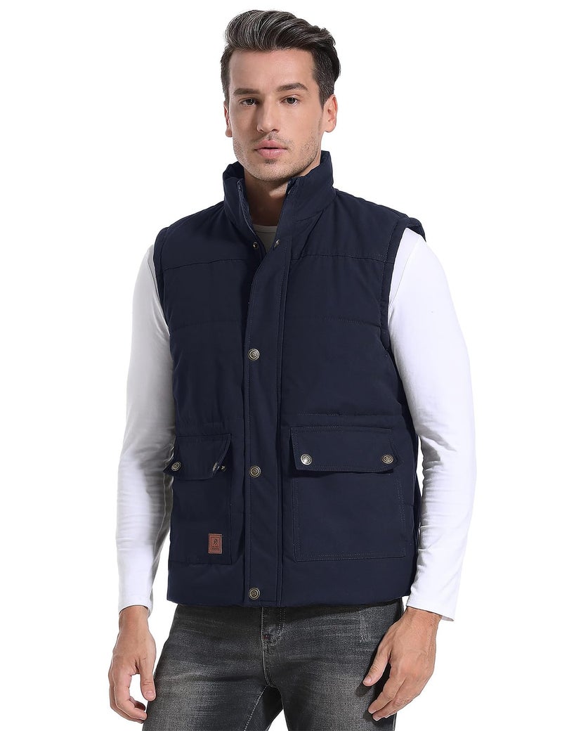 Flygo Men's Winter Warm Outdoor Padded Puffer Vest Thick Fleece Lined Sleeveless Jacket (Blue S) - Image 5