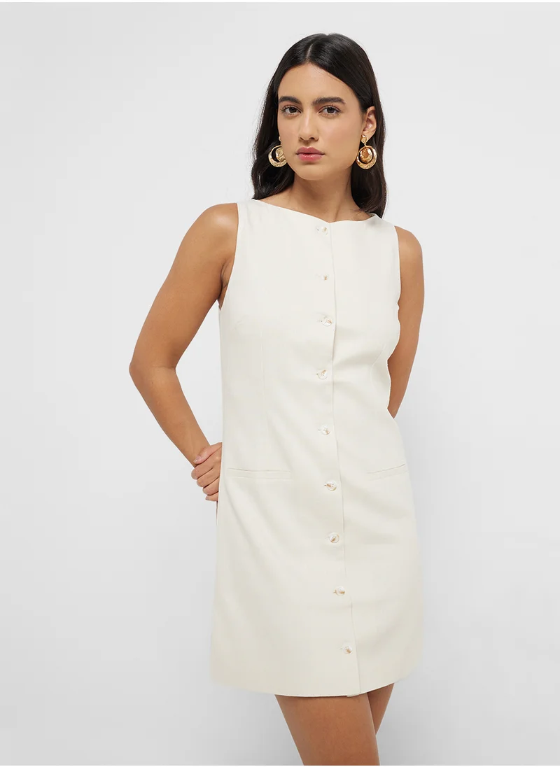 MANGO Short Button-Down Linen-Blend Dress