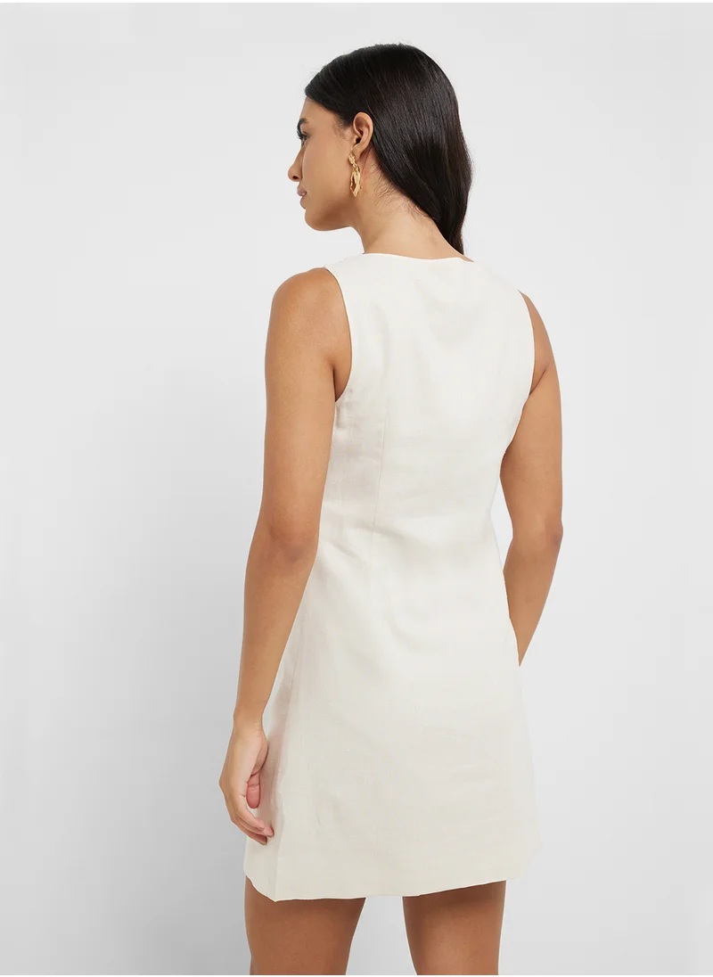 MANGO Short Button-Down Linen-Blend Dress