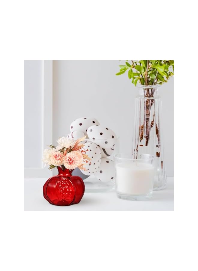 The Bros مزهرية رمان، مزهرية زجاجية بشكل رمان 1 قطعة، مزهرية زجاج ملون بشكل رمان لحاوية زهور لتزيين المنزل (أحمر) زجاج رمان صغير - Image 3
