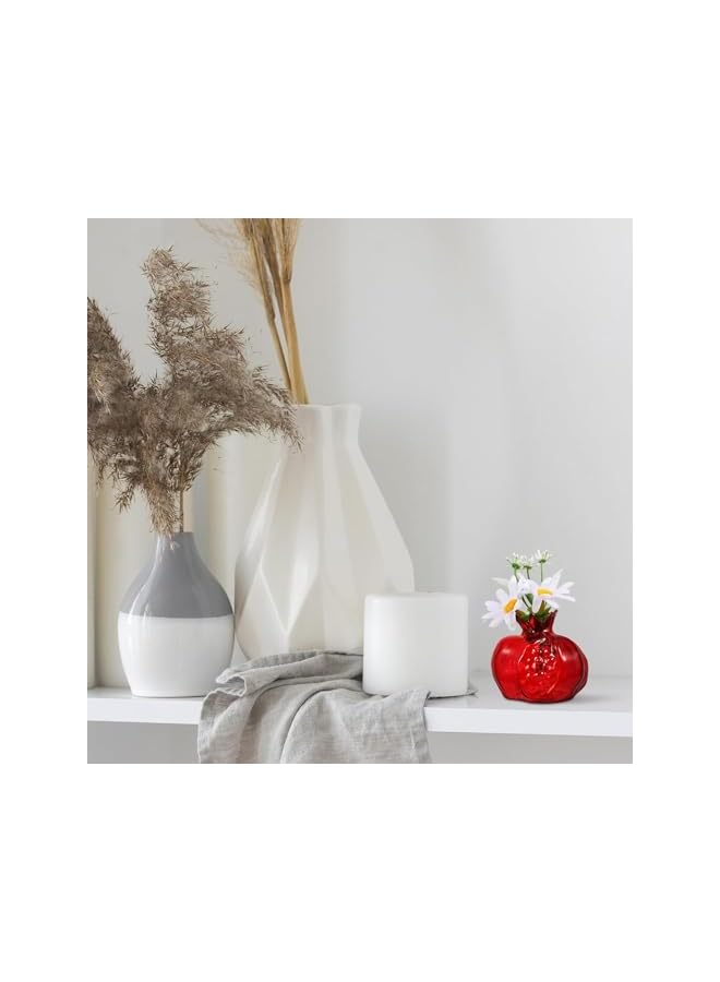 The Bros مزهرية رمان، مزهرية زجاجية بشكل رمان 1 قطعة، مزهرية زجاج ملون بشكل رمان لحاوية زهور لتزيين المنزل (أحمر) زجاج رمان صغير - Image 4