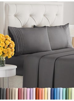California King Size 4 Piece Bedding Sheet Set - Breathable & Cooling - Hotel Luxury Bed Sheets Set - Easy Fit - Soft, Wrinkle Free & Comfy Dark Grey Oeko-Tex Bedding Sheets - Deep Pockets Sheet Set