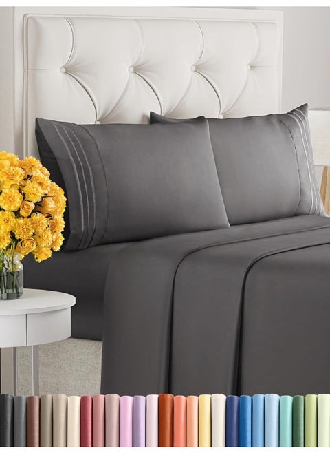 California King Size 4 Piece Bedding Sheet Set - Breathable & Cooling - Hotel Luxury Bed Sheets Set - Easy Fit - Soft, Wrinkle Free & Comfy Dark Grey Oeko-Tex Bedding Sheets - Deep Pockets Sheet Set