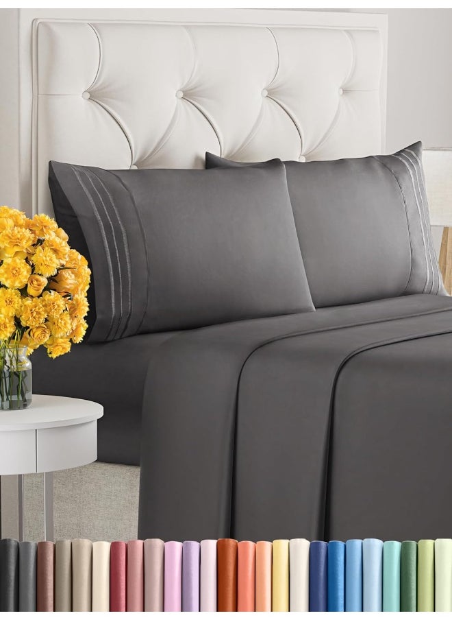 CGK Unlimited - California King Size 4 Piece Bedding Sheet Set - Breathable & Cooling - Hotel Luxury Bed Sheets Set - Easy Fit - Soft, Wrinkle Free & Comfy Dark Grey Oeko-Tex Bedding Sheets - Deep Pockets Sheet Set - Image 1