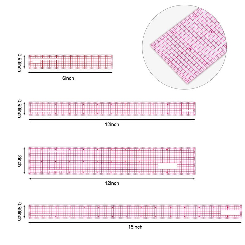 Pelopy 4 Pieces Clear Plastic Ruler Grid Transparent Ruler Plastic Straight Measuring Tool Set for Clothes Design Sewing(6 Inches, 12 Inches, 15 Inches,B50 B60 B70 B-80) - Image 3