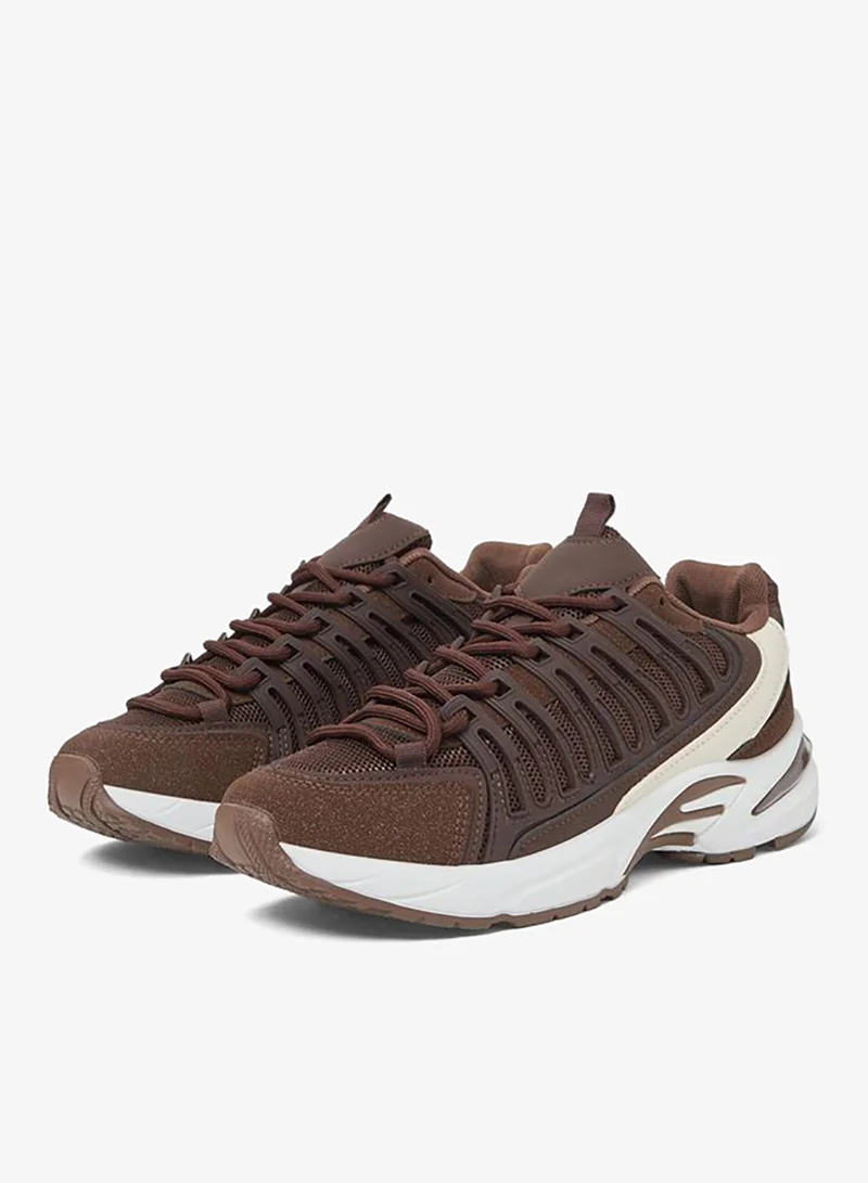 Styli Brown Textured Sporty Sneakers