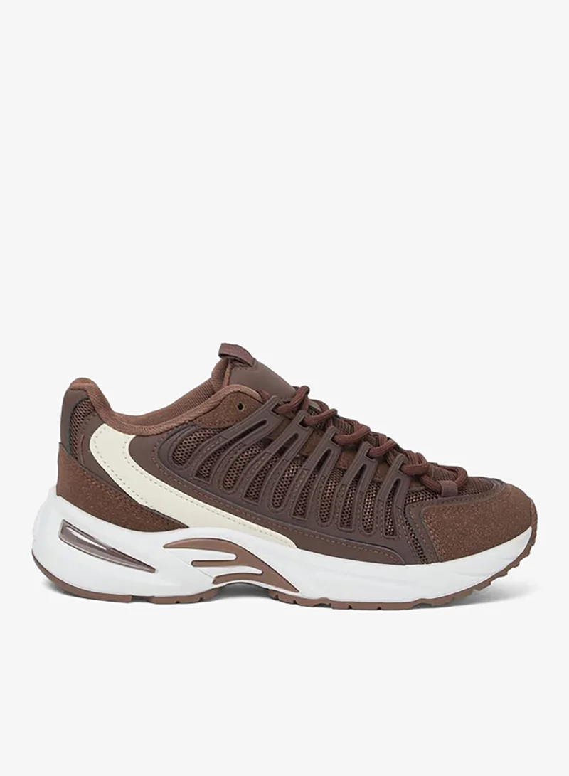 Styli Brown Textured Sporty Sneakers