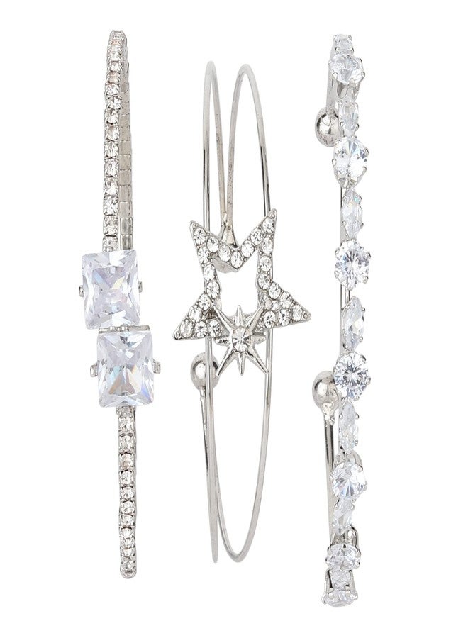 SUNAINA Fashion Cubic Zirconia Multilayer Charm Bracelet for Women & Girls (Silver-3, 3) - Image 2