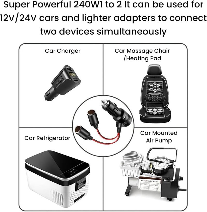 ELEPHANTBOAT® Dual Car Cigarette Lighter Adapter 12V/24V, 2 Socket Splitter Universal Plug for Smartphones, GPS, Dash Cam, Fan, Safety Features, Compact Power Charger for Cars & Trucks - Image 5