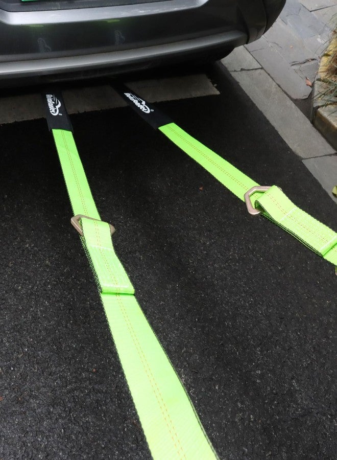 Autofonder V-Bridle Strap 2" x 4' w/Snap Hooks w/Cordura Sleeve and 2 Pack 2"x 36" Axle Straps, D Ring Middle, for Car Hauler, Rollback, Flat Bed, Tow Truck, Wreck & Recovery - Image 2