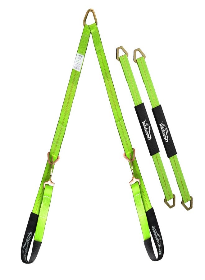 Autofonder V-Bridle Strap 2" x 4' w/Snap Hooks w/Cordura Sleeve and 2 Pack 2"x 36" Axle Straps, D Ring Middle, for Car Hauler, Rollback, Flat Bed, Tow Truck, Wreck & Recovery - Image 1