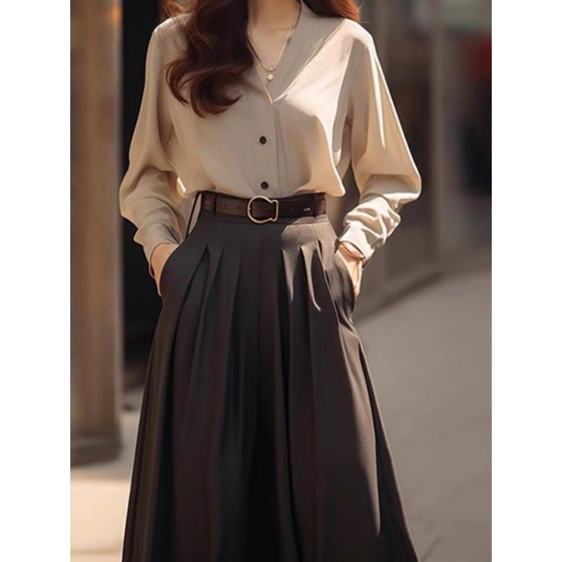Spring and autumn clothes with a set of fashionable and dignified atmosphere light luxury high sense salt light mature skirt two-piece suit women Skirt plus belt - Image 3