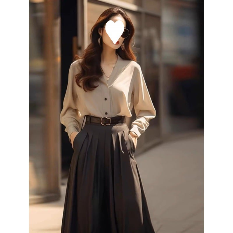 Spring and autumn clothes with a set of fashionable and dignified atmosphere light luxury high sense salt light mature skirt two-piece suit women Skirt plus belt - Image 1