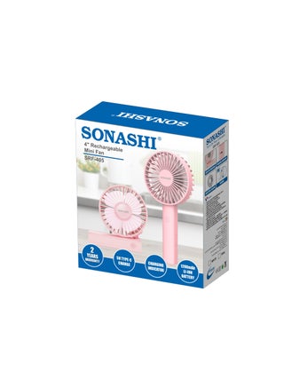 4 Inch Rechargeable Fan with 3 Speed Settings | 9V Brushless Motor with 3670 RPM Strong Wind | Type-C Charging with Indicator | Over-Charge & Over-Discharge Protection | 1200mAh Lithium Battery | 3–5 Hours Working Time | SRF-405 Pink SRF-405 pink - view 5