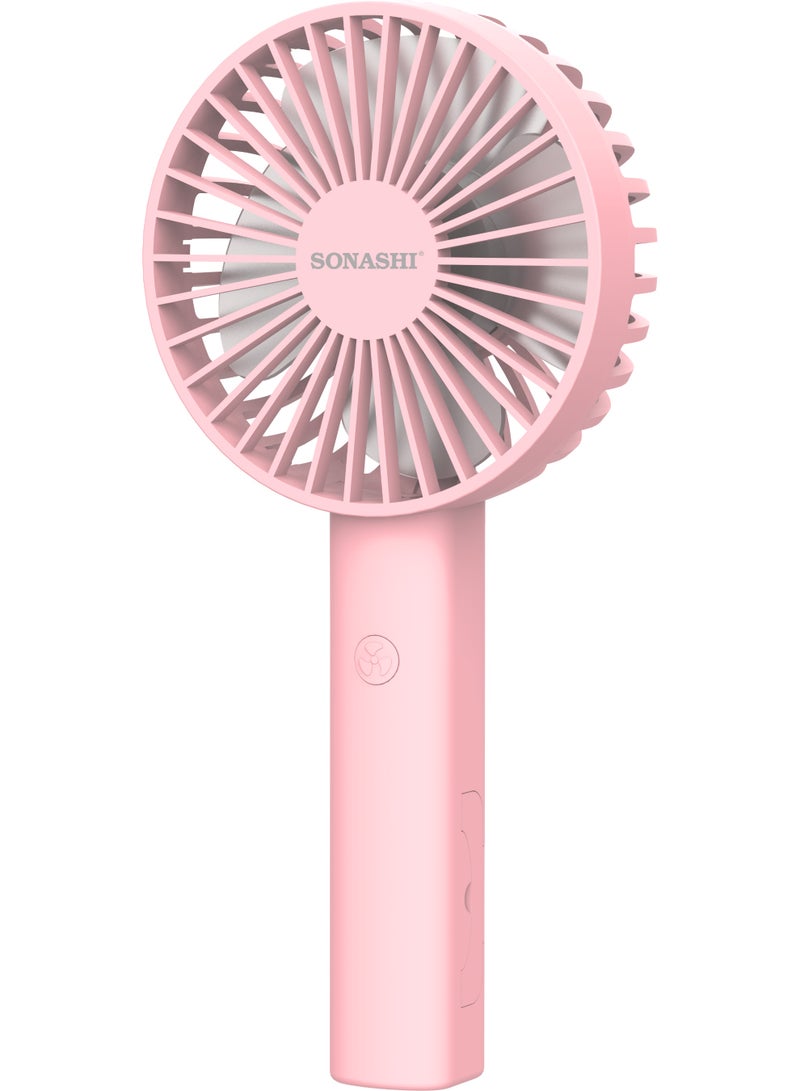 SONASHI 4 Inch Rechargeable Fan with 3 Speed Settings | 9V Brushless Motor with 3670 RPM Strong Wind | Type-C Charging with Indicator | Over-Charge & Over-Discharge Protection | 1200mAh Lithium Battery | 3–5 Hours Working Time | SRF-405 Pink SRF-405 pink - Image 1