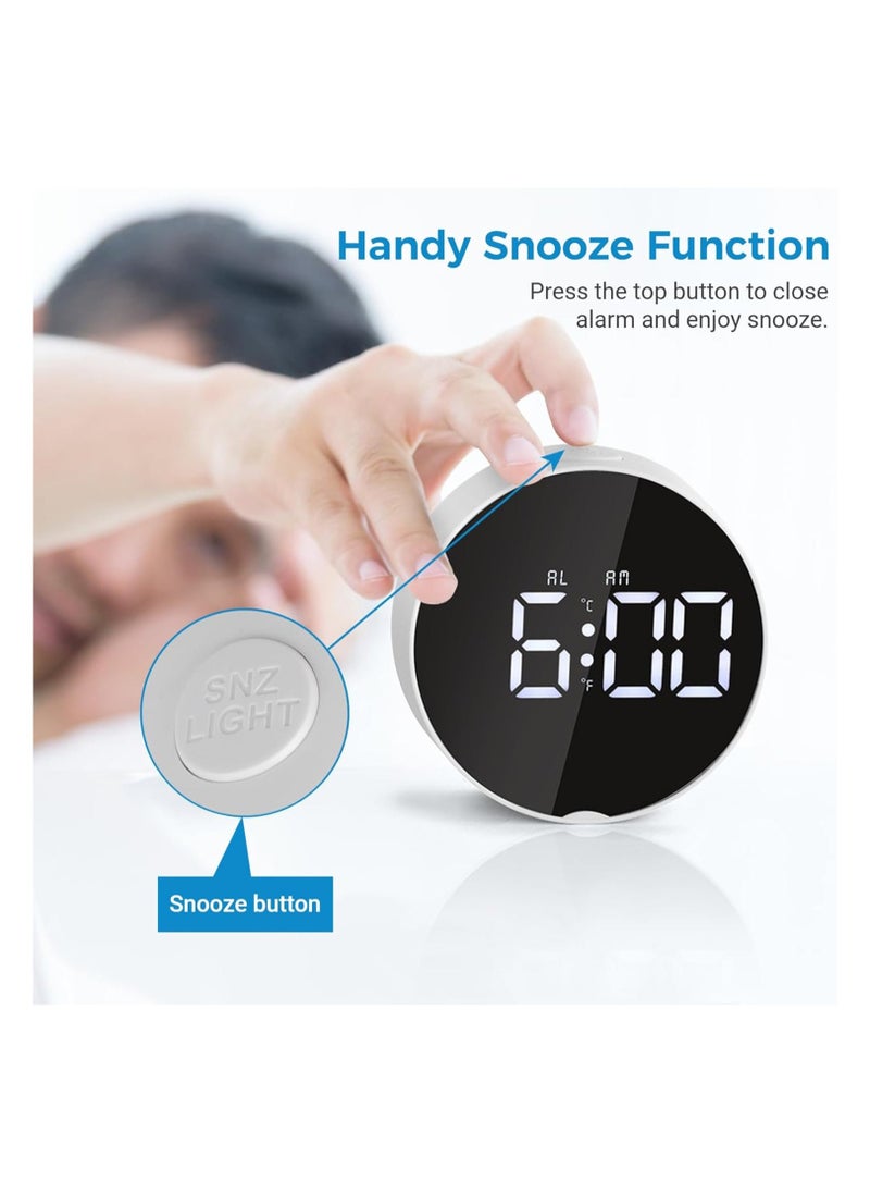 Excefore - Small Digital Alarm Clock LED Desk Travel Electronic Clock Dual Alarm Snooze Dimmable Day Set 12/24H Week Display 4inch White (No Battery＆Adapter) - Image 1
