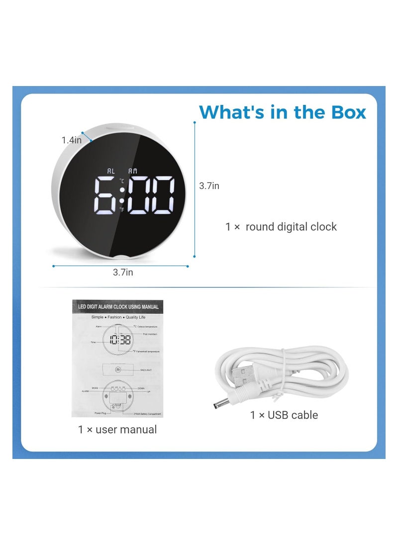 Excefore - Small Digital Alarm Clock LED Desk Travel Electronic Clock Dual Alarm Snooze Dimmable Day Set 12/24H Week Display 4inch White (No Battery＆Adapter) - Image 1