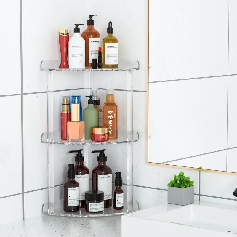 Sezanrpt 3 Tier Countertop Corner Organizer Shelf 7x7x15.7 Inch, Countertop Acrylic Bathroom Corner Shelf, Clear Vanity Storage Organizer for Cosmetics, Toiletries - Image 3
