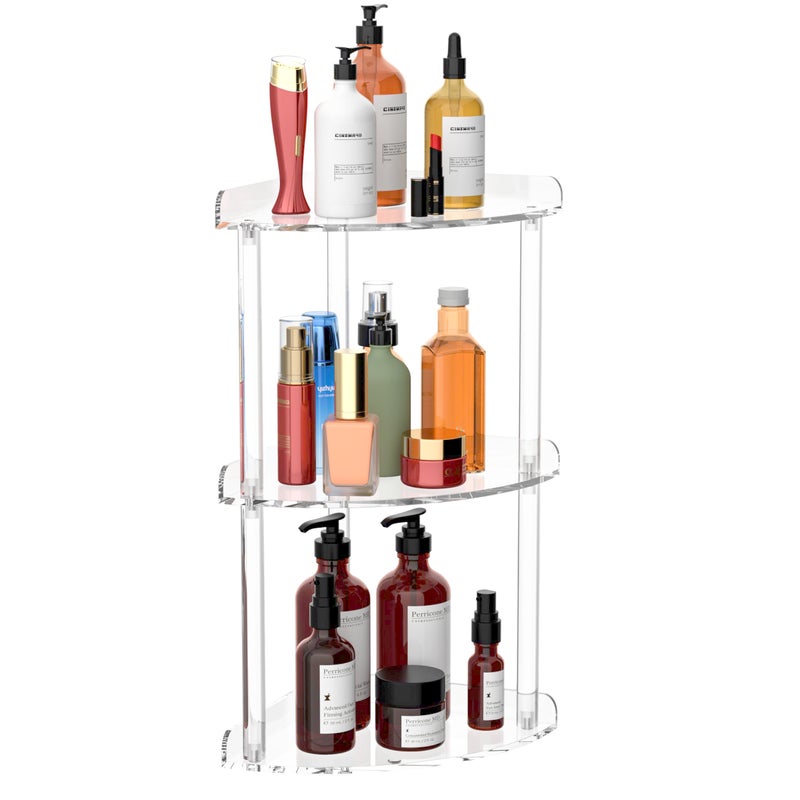 Sezanrpt 3 Tier Countertop Corner Organizer Shelf 7x7x15.7 Inch, Countertop Acrylic Bathroom Corner Shelf, Clear Vanity Storage Organizer for Cosmetics, Toiletries - Image 1
