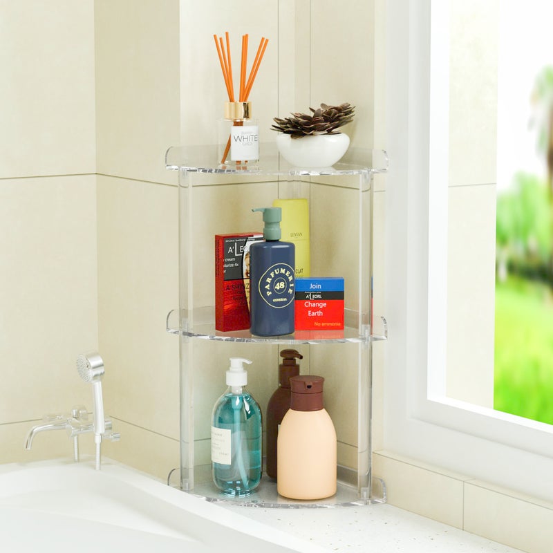 Sezanrpt 3 Tier Countertop Corner Organizer Shelf 7x7x15.7 Inch, Countertop Acrylic Bathroom Corner Shelf, Clear Vanity Storage Organizer for Cosmetics, Toiletries - Image 4