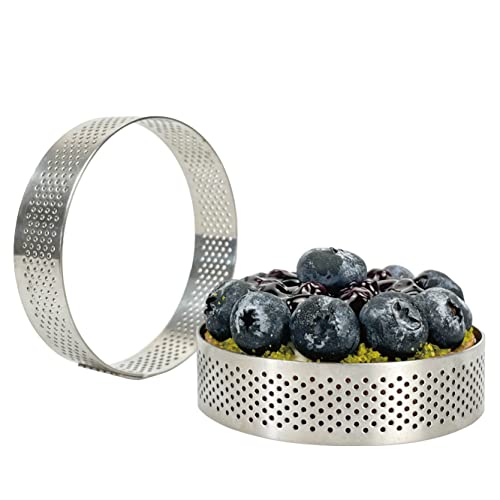 Uyauld 4 Pieces Perforated Tart Ring, 8cm High Grade Stainless Steel Heat-Resistant Cake Dessert Ring, 3.15 inch Pastry Mold Round - Image 5
