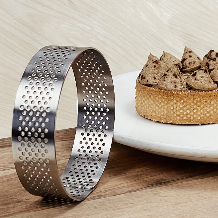 Uyauld 4 Pieces Perforated Tart Ring, 8cm High Grade Stainless Steel Heat-Resistant Cake Dessert Ring, 3.15 inch Pastry Mold Round - Image 3