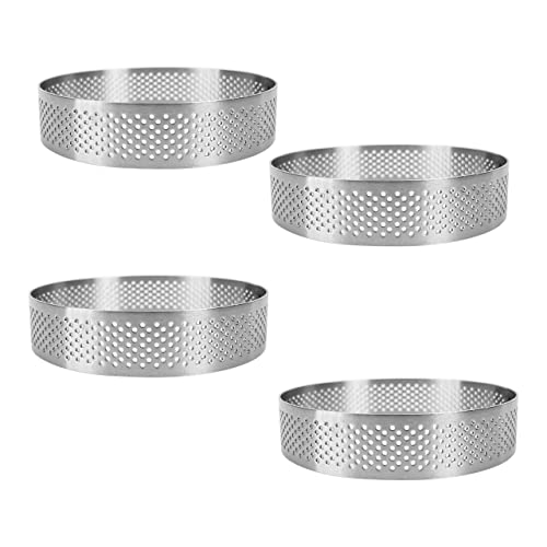 Uyauld 4 Pieces Perforated Tart Ring, 8cm High Grade Stainless Steel Heat-Resistant Cake Dessert Ring, 3.15 inch Pastry Mold Round - Image 1