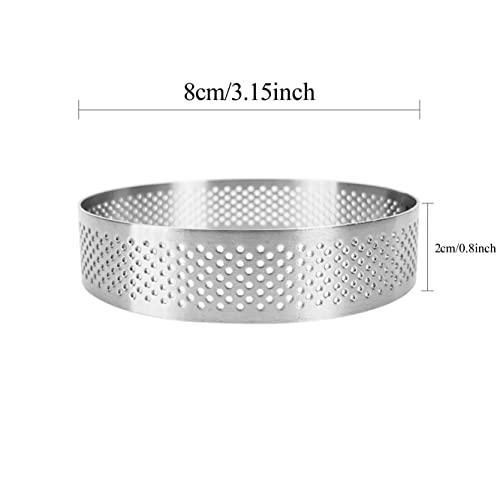 Uyauld 4 Pieces Perforated Tart Ring, 8cm High Grade Stainless Steel Heat-Resistant Cake Dessert Ring, 3.15 inch Pastry Mold Round - Image 2