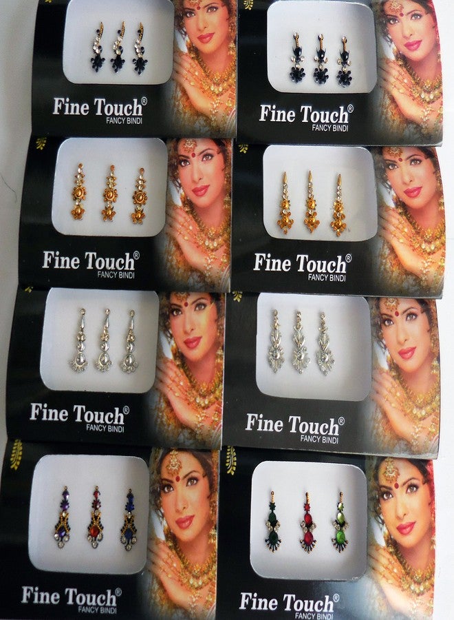 Fine Touch 8 Bindi Pack - 24 Combo Bindi Stickers, Multicolored, Silver, Gold, Black - Image 1