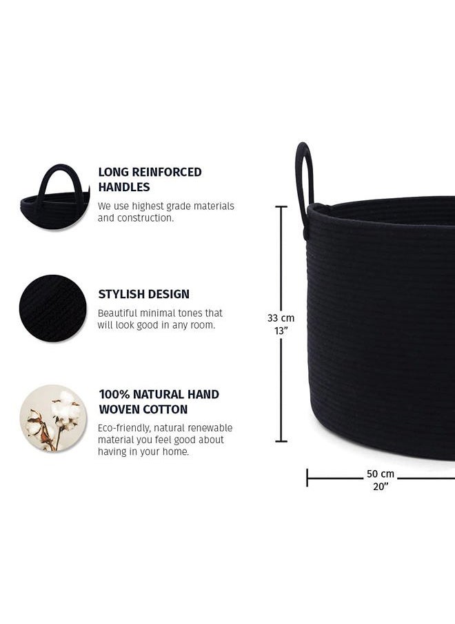 OrganiHaus - Black Basket for Storage 20x13, Big Basket for Blankets for Living Room, Round Laundry Basket & Blanket Holder for Bedroom, Boho Blanket Basket, Pillow Basket & Toy Basket - Image 1