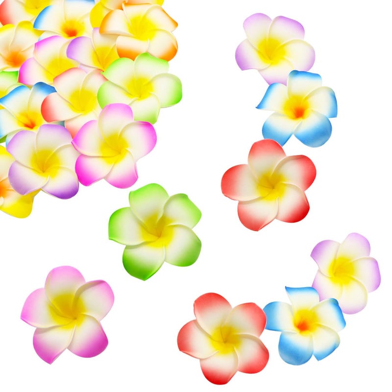 FZBNSRKO 100 Pcs Mixed Color 28 inch Hawaiian Foam Artificial Plumeria Rubra Hawaiian Flower Petals for Wedding Party Decoration